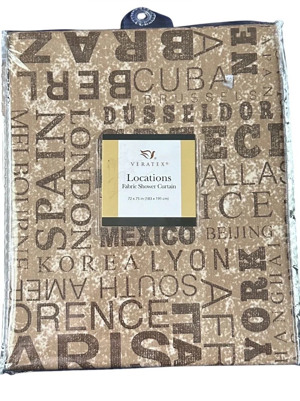 Veratex Locations Brown Fabric Shower Curtain